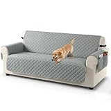 TAOCOCO Copridivano Impermeabile con Elastico 3 Posti, per Soggiorno, Antiscivolo, per Animali Domestici, Gatti, Cani, Bambini che Giocano (Grigio Chiaro)