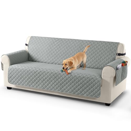 TAOCOCO Funda de sofá 3 plazas, Impermeable, con Banda elástica, para salón, Antideslizante, Acolchada, protección para Mascotas, Gatos, Perros, niños Jugando (Gris Claro)