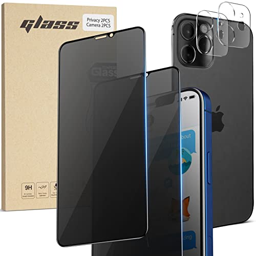 ORIbox Privacy Glass Screen Protector for iPhone 12, 2 Packs Anti-Scratch Anty-Spy Tempered Glass Screen Protector with 2 Packs Camera Lens Protector - image 1