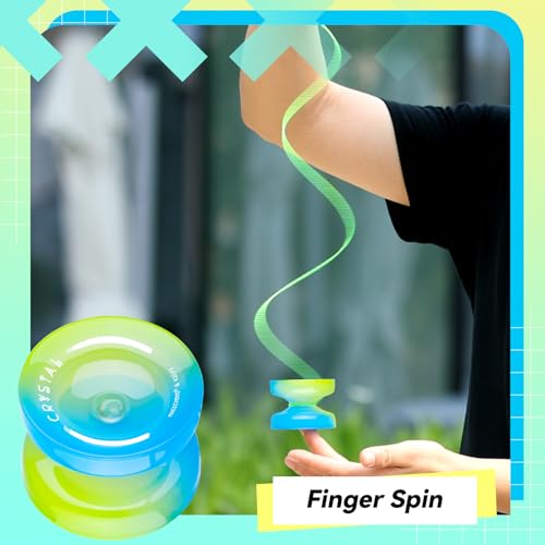 yoyo k2 crystal - professional responsive yoyo for kids 8-12 dual purpose yo-yo for advanced  extra unresponsive yo yo bearing  12 yoyo stringsstorage bag  removal tool  skyblue yellow