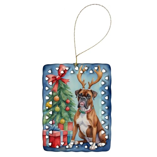 Caroline's Treasures Boxer Dogs Porcelain Hanging Christmas Ornament