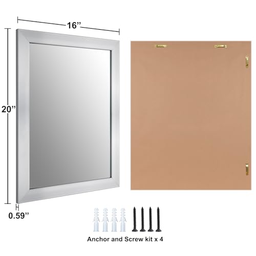 Image of Rectangular Wall Mirror 20x16 Inch Bathroom Mirror for Over Sink, Nickel