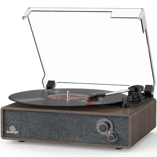 Image of Seasonlife Retro Vinyl Record Player with Stereo Speakers,Walnut Brown