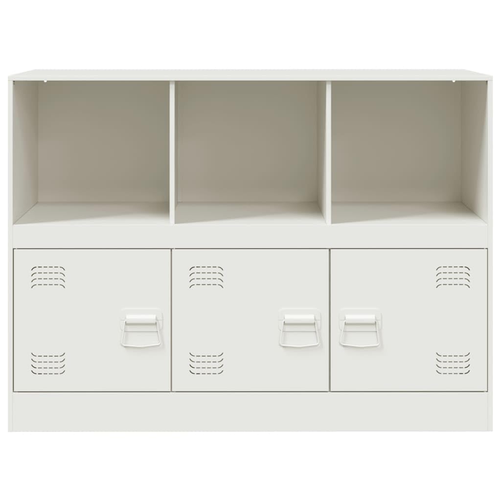 Aparador blanco 99 x 39 x 73 cm, acero laminado en frío, 3 puertas, espacio de almacenamiento para sala de estar, pasillo, comedor, oficina
