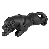 SUNYIK Carved Black Obsidian Leopard Statue, Stone Panther Figurines Sculpture Collectible for Home Office Tabletop Decoration