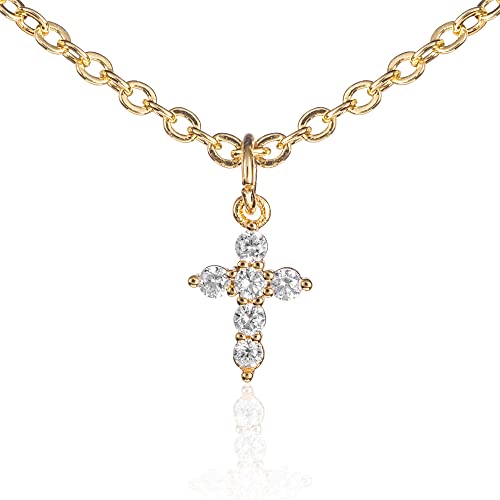 ZAVANA Collier Croix Femme Plaqué Or – Petit Collier Pendentif Croix avec Pierres Zirconium, Chaîne et Pendentifs Dorés Élégants, Bijou Fantaisie Femme...