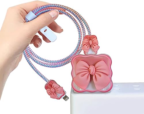 TWIKKA 360 Degree Full Protection Silicon Bow Charger Case Cover Compatible with iPhone 18-20W USB-C Power Adapter New Edition Girlish Stylish Charger Case Cover (Pink)