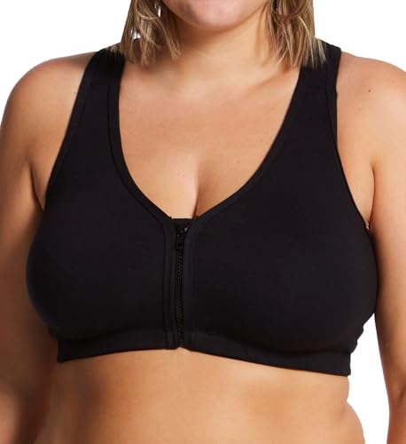 VALMONT, INC Women's Plus Size Best Comfort Zip-Front Sports Bra, Black, 42D/E