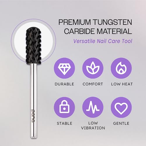 USA Pana 3/32" Safety Nail Carbide - Smooth Round Top Small Barrel Head for Electric Dremel Drill Machine (Black, Silver, Gold - 5XC to Extra Fine Grit) (4X Coarse, Small Barrel - DLC Black)