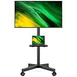 Hemudu Rolling TV Stand on Wheels for 32-60 inch TVs, Portable Mobile TV Stand with Media Shelf, Tall TV Floor Stand Cart with 3 Level Height Adjustable up to 35kg, Max VESA 400x400mm