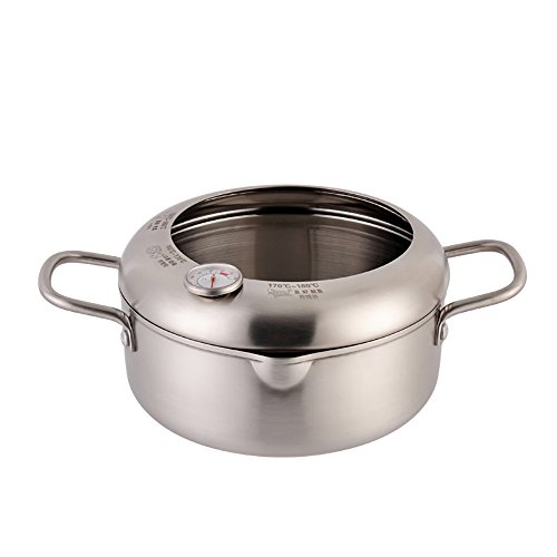 Stainless steel Tempura Fryer Pot, Mini Deep Fry Pan with Drainer, With Thermometer 7.9 Inch (20 cm) (A)