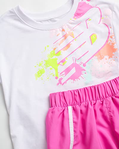 New Balance Active Shorts Set - 2 Piece Short Sleeve Performance T-Shirt And Shorts (Size: 7-12), Size 10/12, White Pink #TOP1