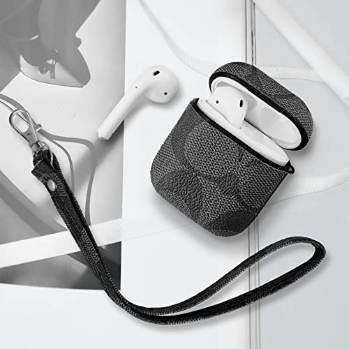 Molova Case For Airpods 1&2 Case,Luxury Stylish Pu Ultra Slim & Thin Soft Tpu Anti-Slip Scratch Resistant Drop Proof Full Cover Case With Keychain/Lanyard,Black #TOP6