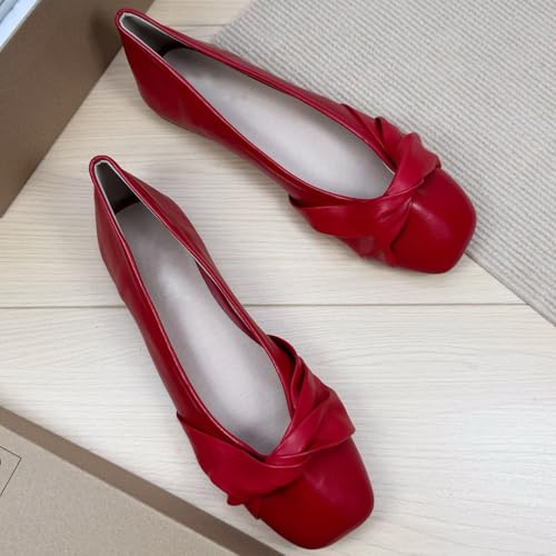 INEELUYI Women's Wrap Bowknot Ballets Flats Square Toe Slip on All-Match Dress Flat Shoes2