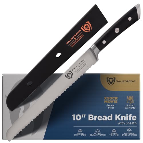 Dalstrong Serrated Bread Knife - 10 inch - Gladiator Series Elite - Forged High-Carbon German Steel - G10 Handle Kitchen Knife - Sheath Included - Razor Sharp Slicer - Slicing Knife - NSF Certified