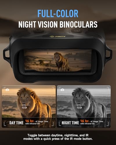PINTY Night Vision Goggles, 4K UHD Digital Vision Scope with 5X Zoom 5000 mAh Rechargeable Battery, 4 in. Photo & Video Recorder with 32GB Storage Card for Day & Night Time Hunting Birdwatching