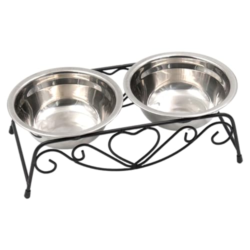 Pesoncarl Raised Dog Bowls, Stainless Steel Anti-Tipping Stable Double Cat Bowl, Retro Elevated Pet Feeder to Protect Your Pet's Cervical Spine