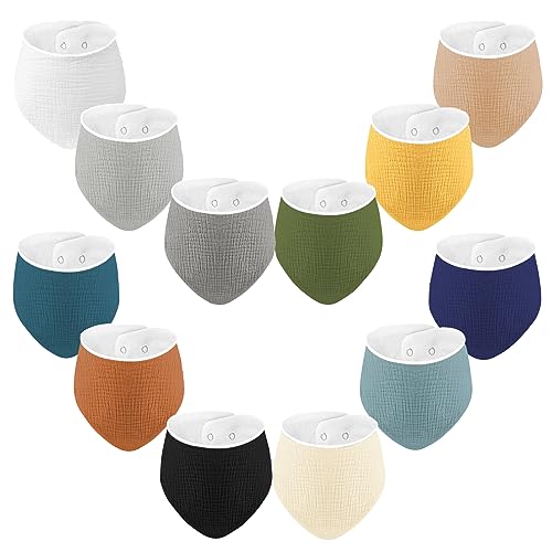 Image of HBselect Muslin Baby Bibs 12 Pack Baby Bandana Bibs 100% Cotton for Unisex Boys Girls Absorbent Bib for Teething Drooling