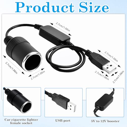 Image of USB to Cigarette Lighter Socket, 5V USB A Male to 12V 8W Adapter Converter Power Cable Car Charger Plug for Dash Cam, GPS, LED Light Strips, Car Purifier, E-Dog, Automotive Electronics