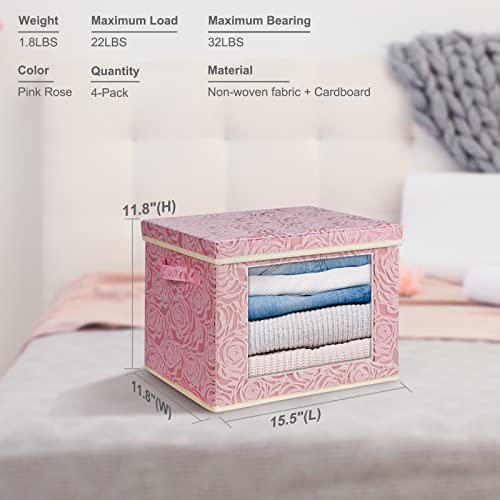 Sturdy Fabric Storage Bins With Lids- 15.5"X11.8"X11.8" Large Pink Storage Bins Clothes Organizers And Storage Decorative Storage Boxes With Lids Toy Storage Organizer Shelf Basket For Home Office Nursery #TOP1