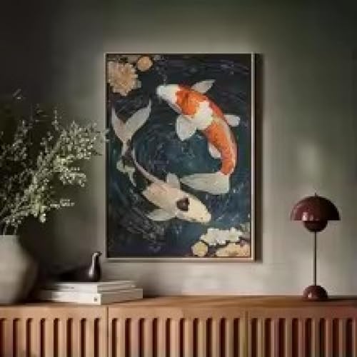 Peinture poissons koï Yin Yang grand format pour créer une ambiance zen dans votre chambre