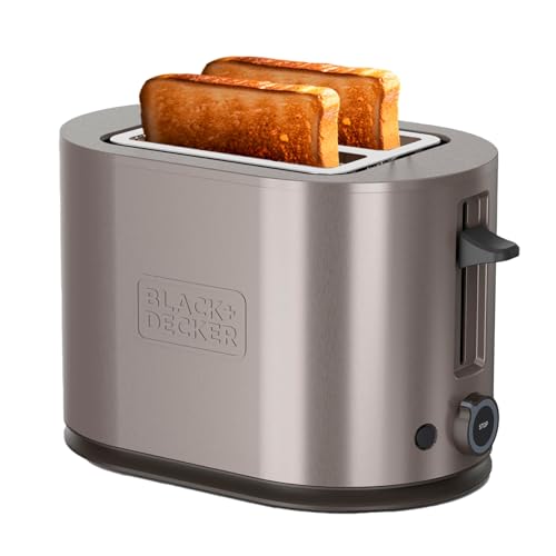 Black+Decker - Tostadora 900W BXTO901E | 2 Ranuras y Auto Centrado | 7 Niveles de Tostado | 3 Bandas de Mica Incandescente | 3 Funciones integradas | Bandeja Recogemigas Extraíble | Acero Inoxidable
