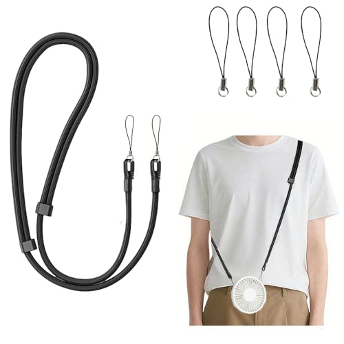[YBGGJO] ネックストラップ 携帯扇風機 首掛けストラップ ハンディファン ストラップ 無地 留め具付き 太め 吊下げひも 首掛け 長さ調節可能 着脱簡単 複数機種対応 (ブラック)