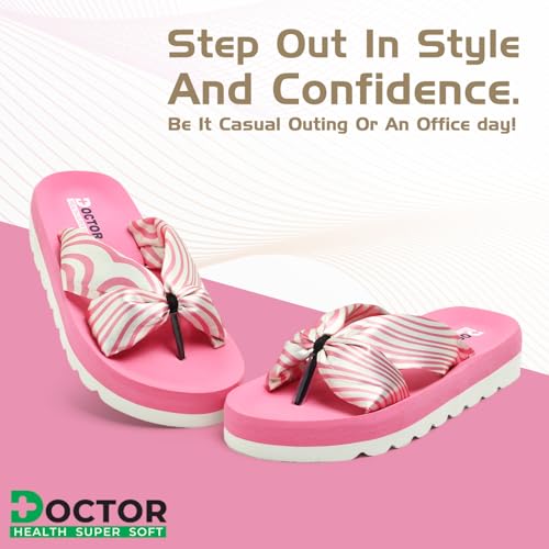 Image of DOCTOR HEALTH SUPER SOFT Women Stylish Bow Platform Slippers | Soft Cushioned Casual Flip Flops | Lightweight Comfortable Everyday Wear Sandals for Indoor Outdoor Use