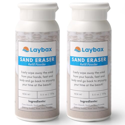 Laybax Sand Eraser Refill Powder 2-Pack, 100g -Removes Beach Sand from Skin with 3 Ingredients, Talc-Free Powder