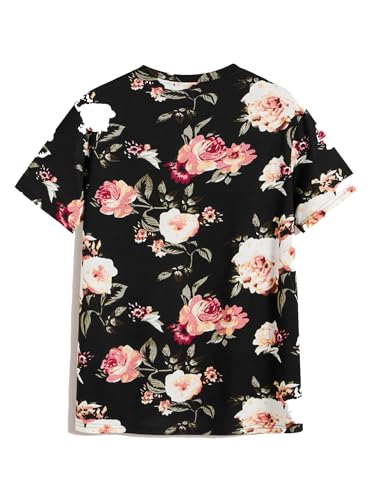 Floerns Men's Floral Print Short Sleeve Crew Neck Casual Tee Shirt Tops