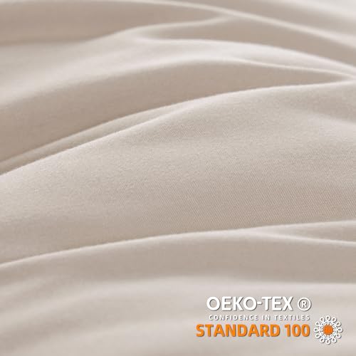 YIRDDEO King Size Comforter Set - King Size Comforter with Ball Pom Fringe, Soft King Bedding Set for All Seasons - 3 Pieces, 1 Comforter (104"x90"inches) & 2 Pillow Shams(20"x36"), Oatmeal