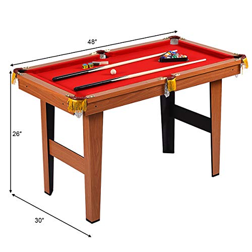 Gymax Mini Pool Table, Tabletop Pool Set Billiards Game Set Includes Game Balls, Sticks, Chalk, Brush And Triangle (Red, 48") #TOP6