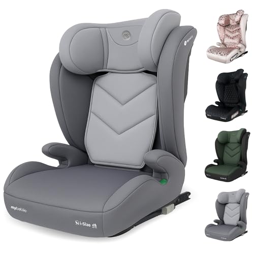 My Babiie Highback Booster Car Seat - ISOFIX, 100-150cm (Approx. 4-12 Years, Group 2/3), i-Size R129, Adjustable Child High Back Seat, Padded, 10 Position Headrest - Grey