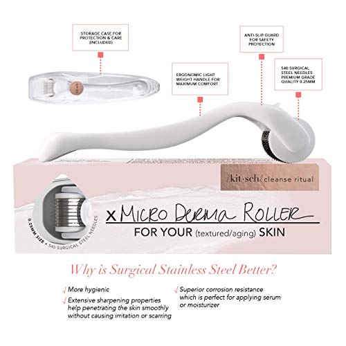 Kitsch Derma Roller For Face | Face Roller Skin Care Tools & Microdermabrasion Tool | Dermaroller Microneedling Roller | Facial Roller | Micro Needling Roller 0.25Mm With Case/Ebook (White) #TOP2