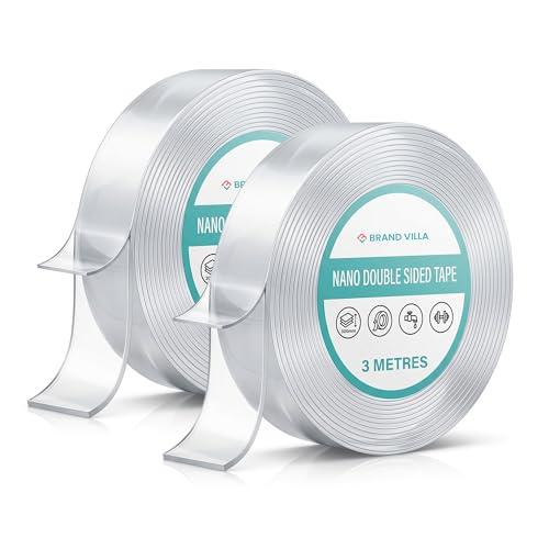 Image of BRAND VILLA Nano Tape Double Sided Adhesive, 1mm Thick 3cm Wide 3 Meter Long, Heavy Duty Reusable Washable Gel Grip Tape, Strong Transparent Traceless Mounting Tape for Wall, Kitchen, Home & Office