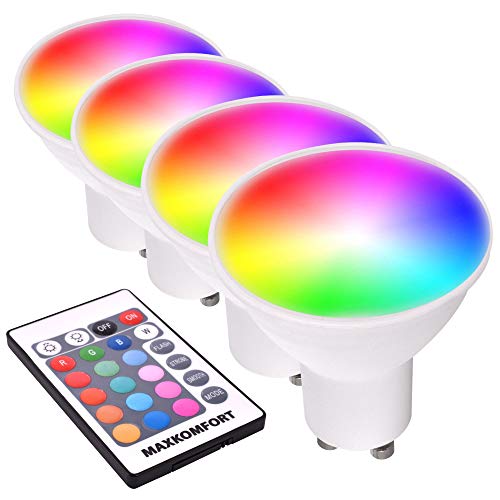 4x RGB LED Leuchtmittel GU10 4,5W warmweiß RGBW Fernbedienung dimmbar + Farbsteuerung über Fernbedienung (4x GU10-5 Watt)
