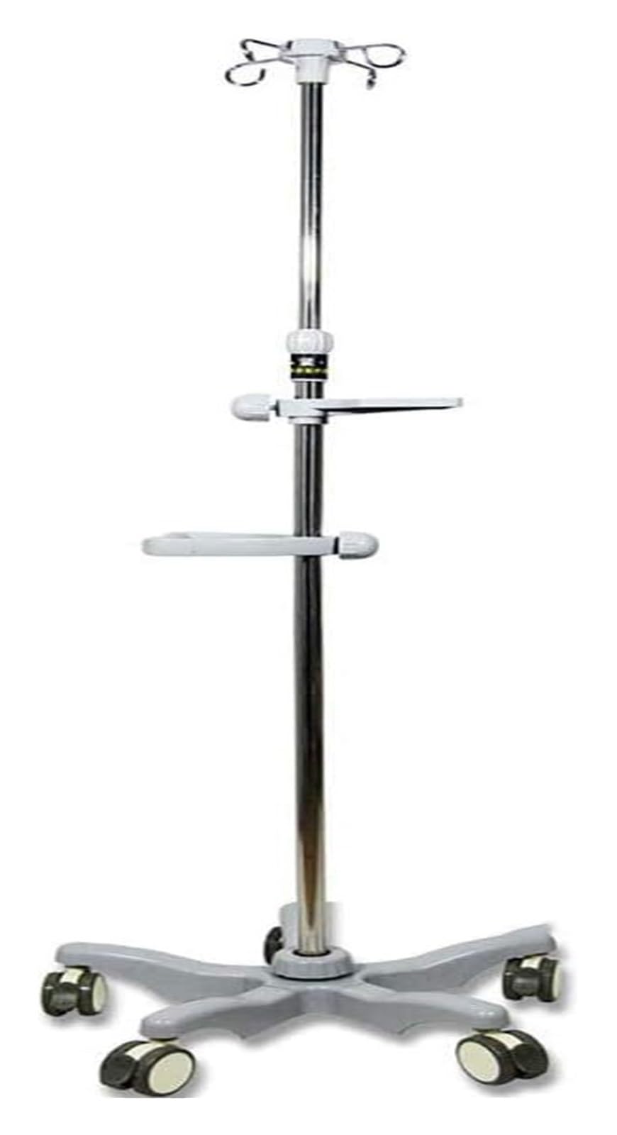 Cavalletto per Flebo Regolabile 110-200 cm - Asta Porta Flebo con 4 Ganci e Base a 5 Gambe in Acciaio Inox, Leggero con Ruote per Casa, Ospedale e Ambulanze