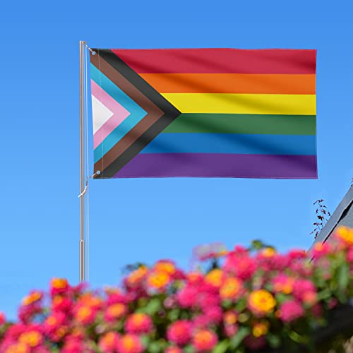 Avoin Colorlife Large Progress Lgbt Pride Rainbow House Flag 3X5 Ft Double Sided Outside, Community Pride Gay Lesbian Banner Yard Outdoor Decoration #TOP2