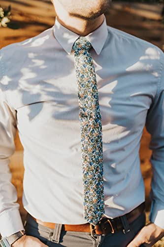 Image of DAZI Men's Skinny Tie Floral Print Cotton Necktie, Great for Weddings, Groom, Groomsmen, Missions, Dances, Gifts.