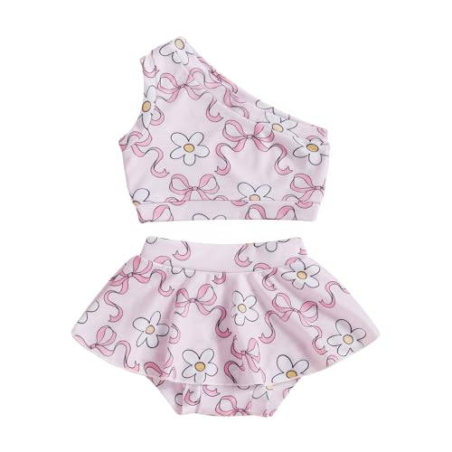 Toddler Girls Two Piece Swimsuit One Shoulder Tank Top Bottoms Bikini Set Summer Beach Bathing Suit Swimwear