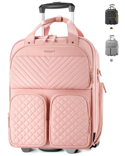 Arcoyard Underseat Carry-On Luggage with Wheels, Pink, L