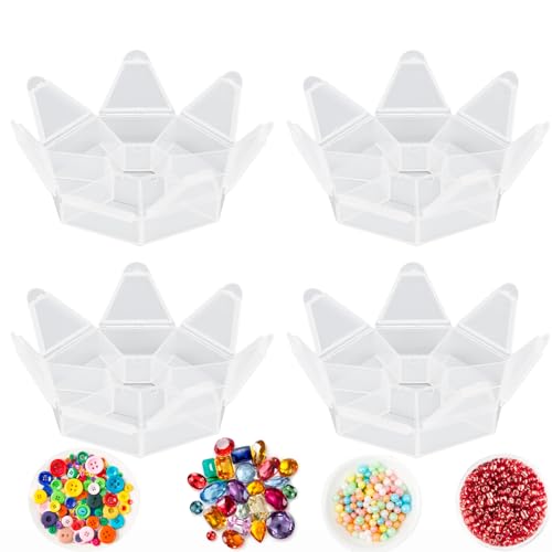 4pcs 7 Girds Bead Organizer, Clear Small Bead Organizers Jewelry Bead Storage Organizer Display Containers Case Box Mini Bead Storage Containers for Crafts Jewelry Screws Fishing Tackles