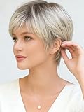 Webshaiy Ombre Platinblond Pixie Perücke Damen Kurz mit Pony für Weiße Frauen, Kurzhaarperücke Damen Geschichtete Perrücke Frauen, Natürliche Kunsthaarperücken zur Grauabdeckung Haarausfall Täglich