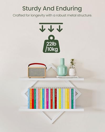 Image of CHOEZON Floating Shelves, Set of 2 Wall Shelves, 2-Tier Hanging Shelves, Wall Shelf Set of 2, for Living Room, Bedroom, Kitchen, Office, Study, White TBJ01P2WB