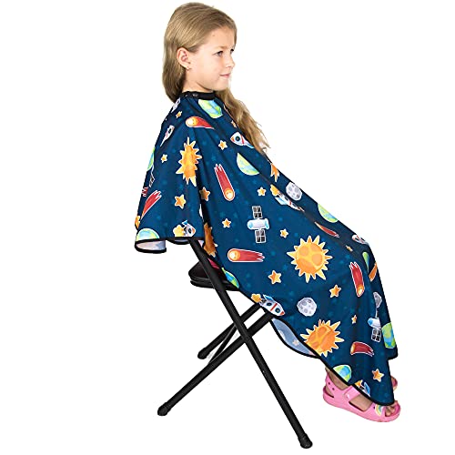 Hair Cutting Cape For Kids - Outer Space Print - Water Resistant Salon Cape - Snap Closure - Kids Haircut Cape - Barber Cape For Kids - Kids Hair Cape #TOP3