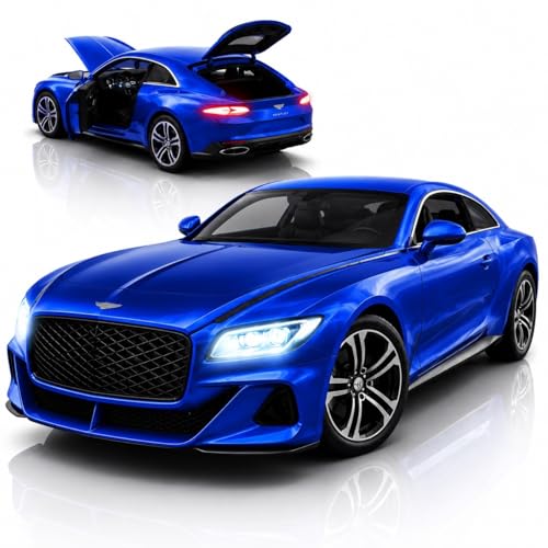 Image of 1:32 Scale Bentley Mulliner GT Toy Car - Pull Back Die-Cast Metal Luxury Car Model with Openable Doors, LED Lights & Music - Alloy Vehicle for Kids, Boys & Collectors (Blue)