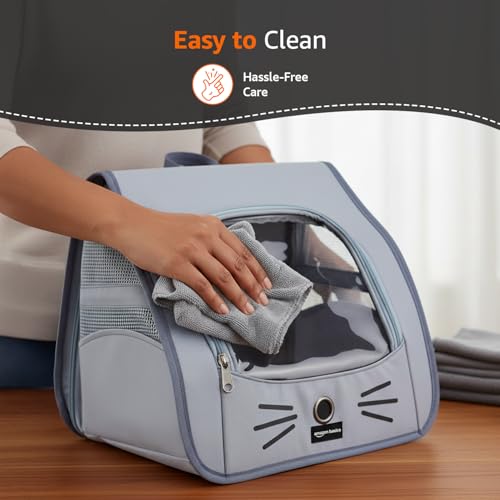 Image of Amazon Basics Premium Pet Carrier Backpack | Grey | Spacious and Breathable Design | Durable Travel Bag for Cats, Kittens and Puppies | 34 cm x 23 cm x 33 cm