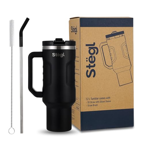 Image of Tumbler with Straw - 1.2L Insulated Coffee Tumbler with Handle | Keeps Drinks Hot 12h Cold 24h | Leakproof Travel Sipper for Office Gym | Stainless Steel Straw