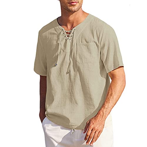 Chemises pour hommes à manches courtes kaki en coton et lin chemise aloha décontractée d'été