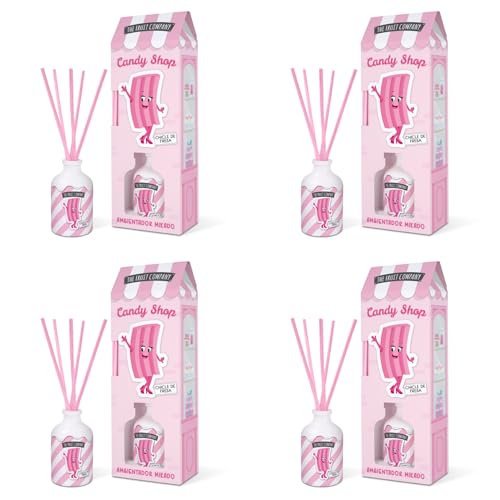 The Fruit Company Mikado Chicle de Fresa Pack 4 uds – Ambientador Mikado con Varillas 40 ml c/u – Aroma Dulce y Frutal de Larga Duración – Ideal para Hogar, Baño, Dormitorio o Regalo Original